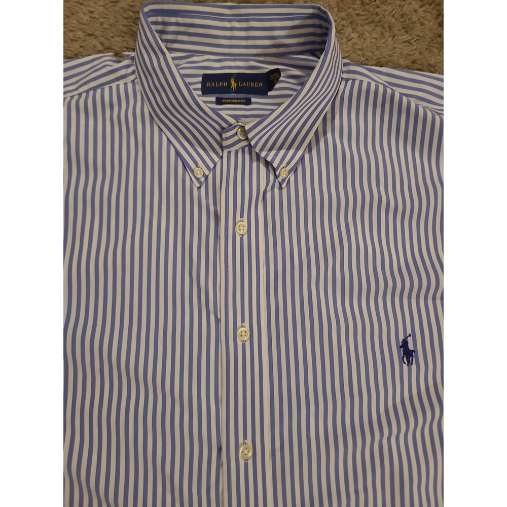 Polo Ralph Lauren Shirt Men's Size 2XB Long Sleeve Blue Striped Performance